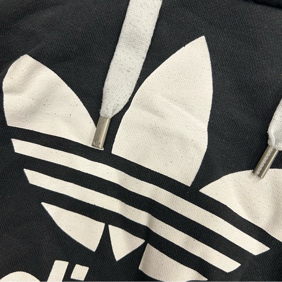 Adidas Trefoil Womens Medium Crop Hoodie Sweatshirt Black/White - Picture 5 of 8
